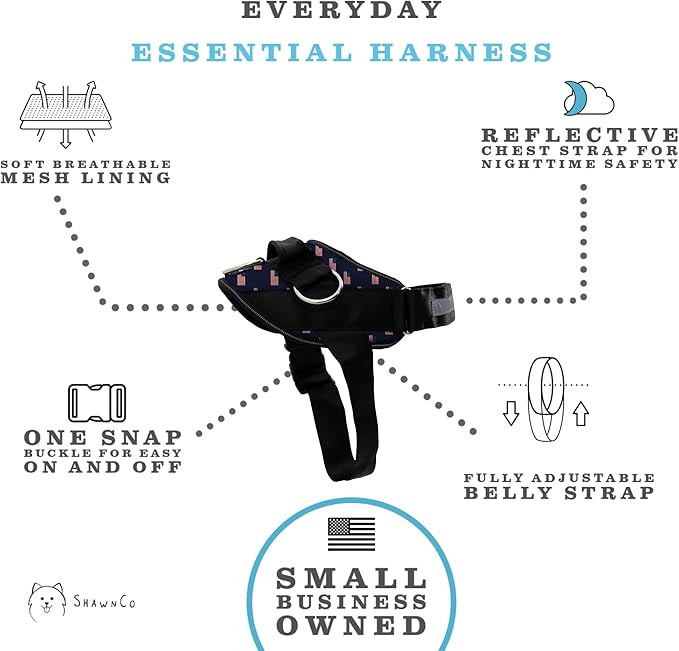 ShawnCo Essential Dog Harness, No-Pull Pet Vest with 3 Leash Clips, No Choke, Reflective, Adjustable and Padded, for Easy Walking and Training for Small, Medium and Large Dogs (USA Flag,M)
