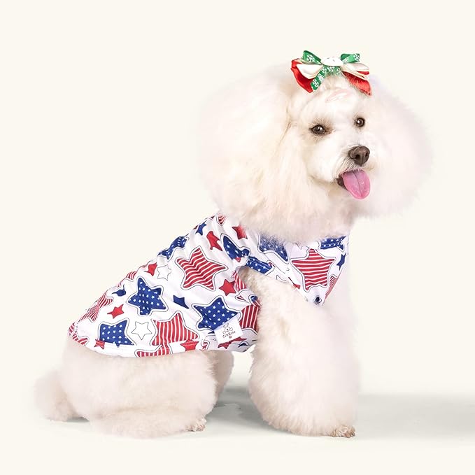 CuteBone 4th of July Dog Shirts 2-Pack Soft Pet Clothes Breathable Summer Vest for Small Puppy and Stretchy Cat Apparel 2BX13XL