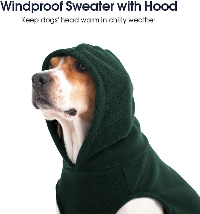 IECOii XXL Dog Hoodie for Large Dogs, Fleece Dog Sweatshirt for Large Breed Male Female Dogs,Pet Pouch Hoodie Winter Sweater Coat with Leash Hole, Warm & Lightweight Outfit for Pitbull, Green, 2XL