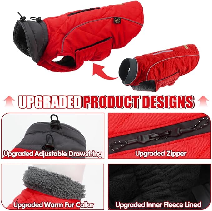 EMUST Dog Winter Jackets, Small/Medium/Large Dog Coat for Winter, French Bulldog Clothes for Dogs, Red, XL