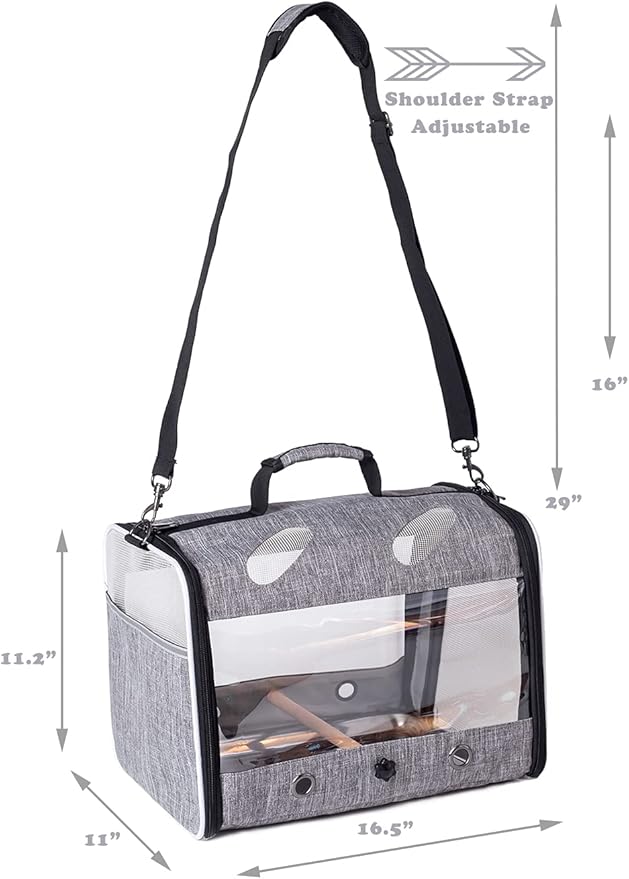 Bird Travel Carrier with Stand Perch, Breathable Bird Carrier Cage Parrot Carrier for Hiking, Airline Approved