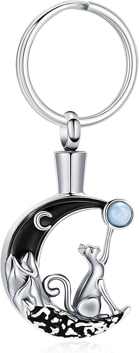 constantlife Cat Moon Urn Necklace for Women Pet Cremation Jewelry for Ashes Stainless Steel Pendant Funeral Keepsake Loved Ones Memorial Gift