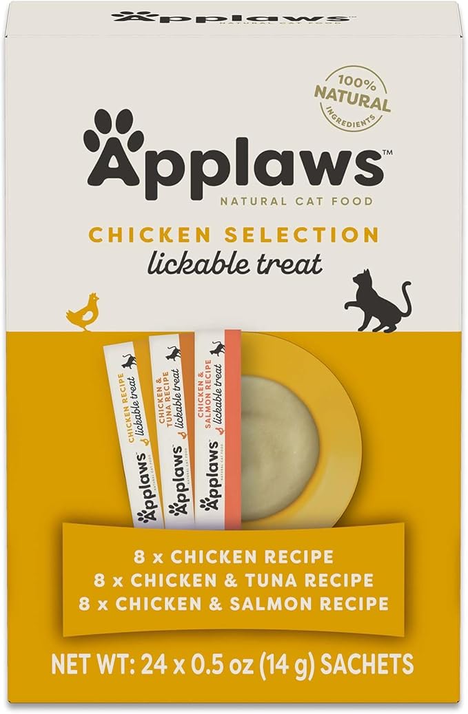 Applaws Lickable Cat Treats, Natural Grain-Free Purée, Made with Limited and Natural Ingredients, No Artificial Additives, Chicken Squeeze Up Cat Treats (24 x 0.5 oz Sachets)
