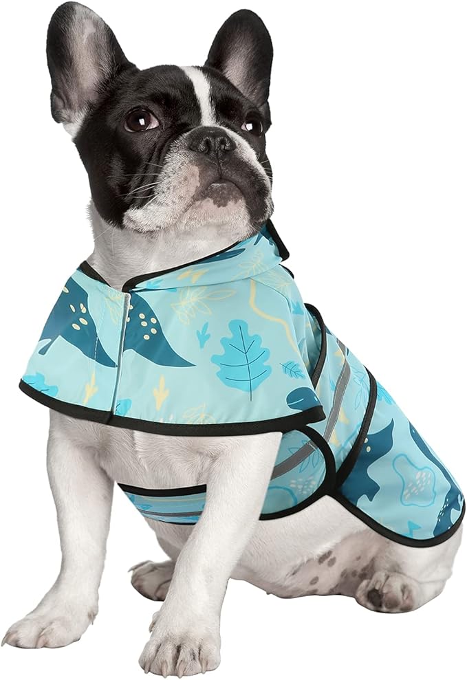 HDE Dog Raincoat Jacket Reflective Adjustable Hooded Pet Poncho Rain Coat with Leash Hole for Small to X-Large Dogs Dinosaurs - M