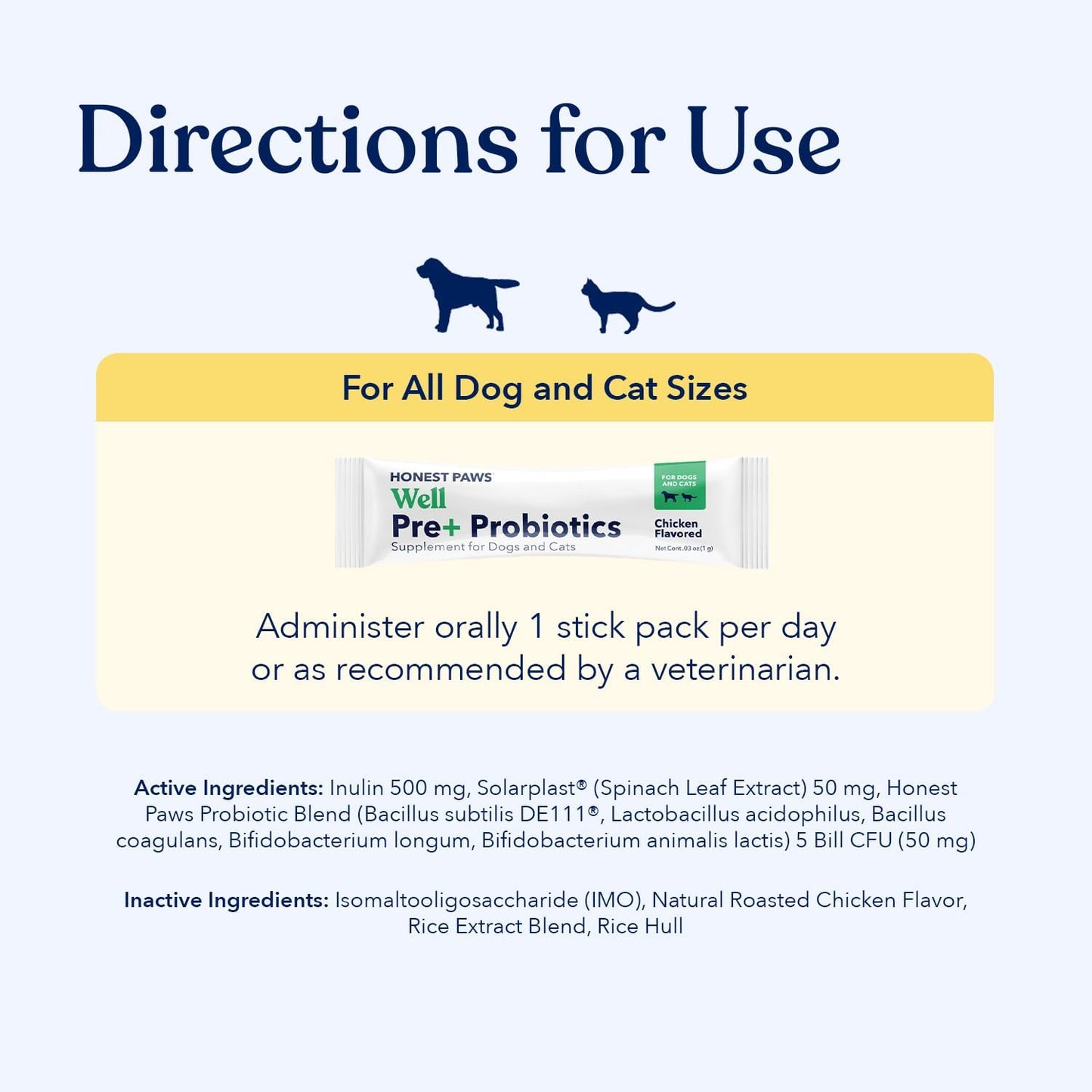 Honest Paws Probiotics for Dogs - Digestive & Immune Support Powder with Prebiotic Made in The USA, Chicken Flavor (30 Sticks)