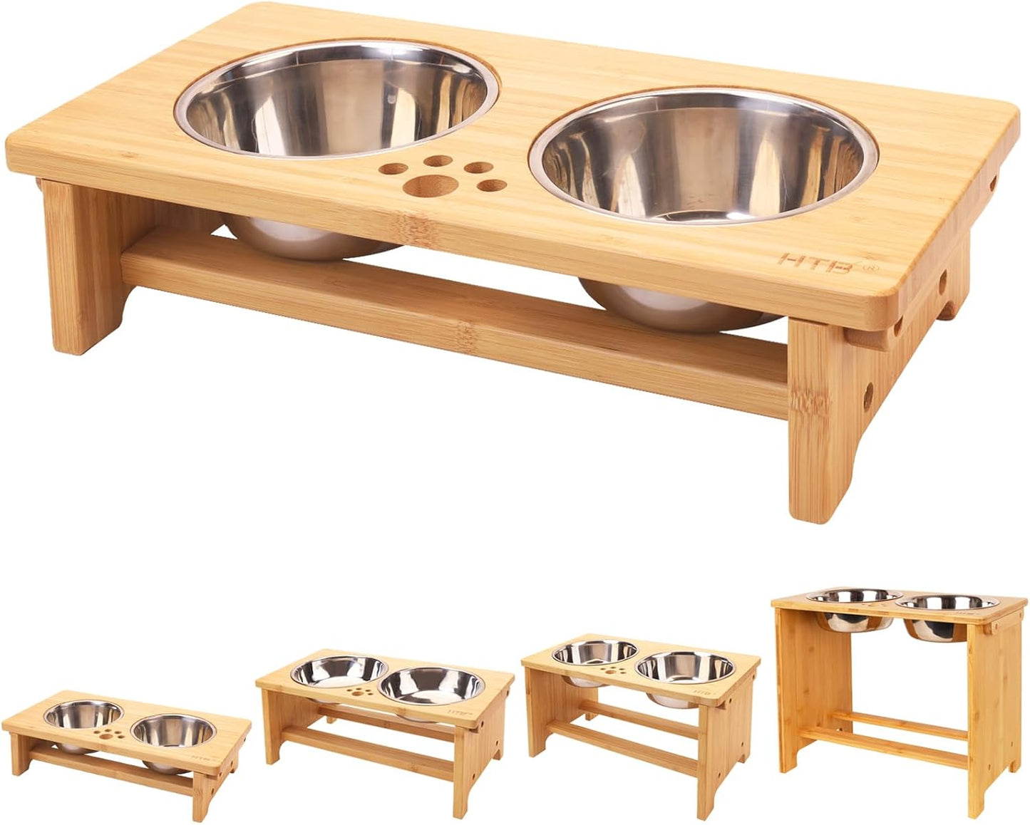 HTB Elevated Dog Bowls,Raised Dog Bowl Stand with 2 Stainless Steel Bowls, Elevated Raised Dog Bowls for Large Medium Small Sized Dogs