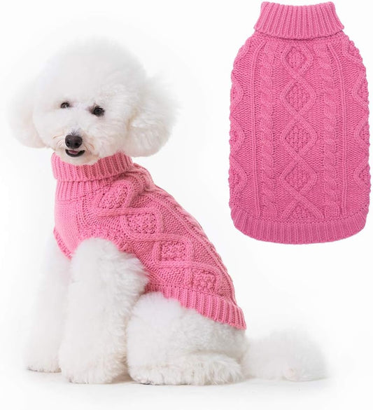 BINGPET Thermal Knitted Dog Sweater for Small Medium Large Dogs,Winter Dog Cat Coat Warm Sweartershirts Outfits,Classic Cable Knit Turtleneck Pullover Dog Jumper Coat Warm Sweartershirts
