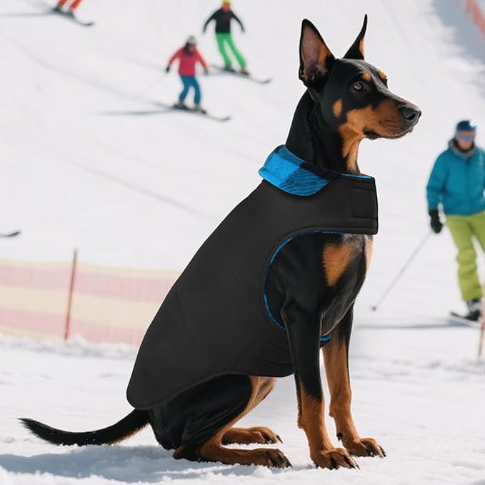 ASENKU Dog Winter Coat, Fleece Doggie Jacket Plaid Reversible Vest Waterproof Windproof Cold Weather Clothes for Small Medium Large Dogs (XXL, Blue)