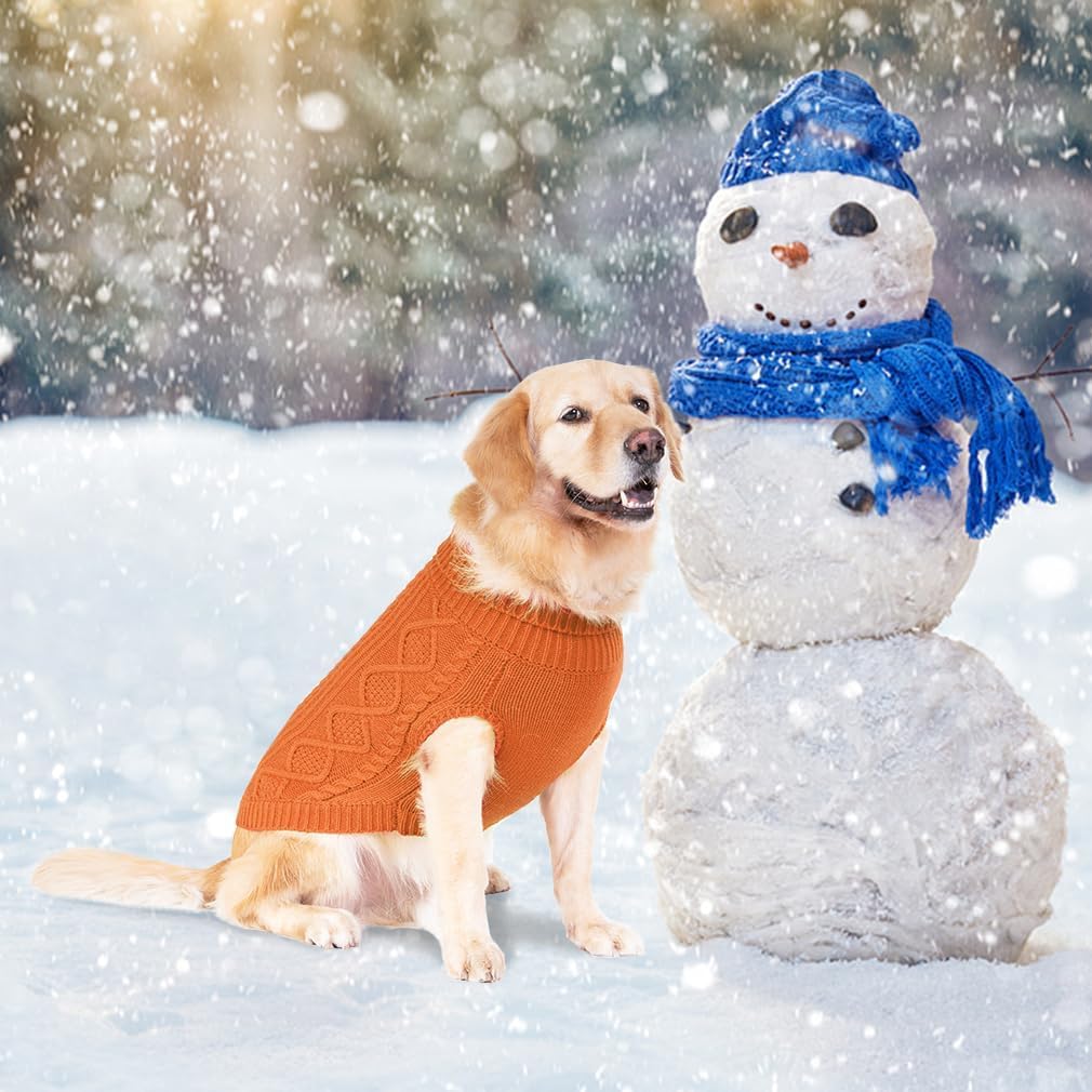 BINGPET Thermal Knitted Dog Sweater for Small Medium Large Dogs,Winter Dog Cat Coat Warm Sweartershirts Outfits,Classic Cable Knit Turtleneck Pullover Dog Jumper Coat Warm Sweartershirts