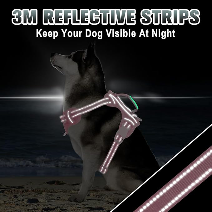 BARKBAY No Pull Dog Harness Large Reflective Dog Harness with Front Clip and Easy Control Handle for Walking Training Running with ID tag Pocket(Baby Pink,S)