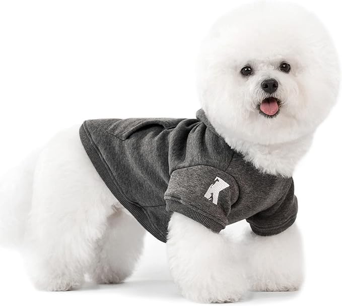 Koneseve Dog Hoodie Fleece Puppy Clothes Warm Sweater with Hat for Small Dogs Cat Hooded Shirt Kitten Pet Basic Hoodies Sweatshirt with Pocket Doggie Soft Winter Coat Apparel (Grey; L)