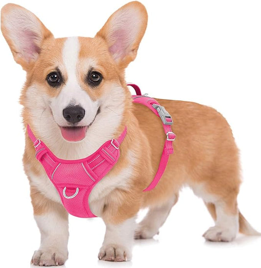 BARKBAY No Pull Dog Harness Large Reflective Dog Harness with Front Clip and Easy Control Handle for Walking Training Running with ID tag Pocket(Pink,M)