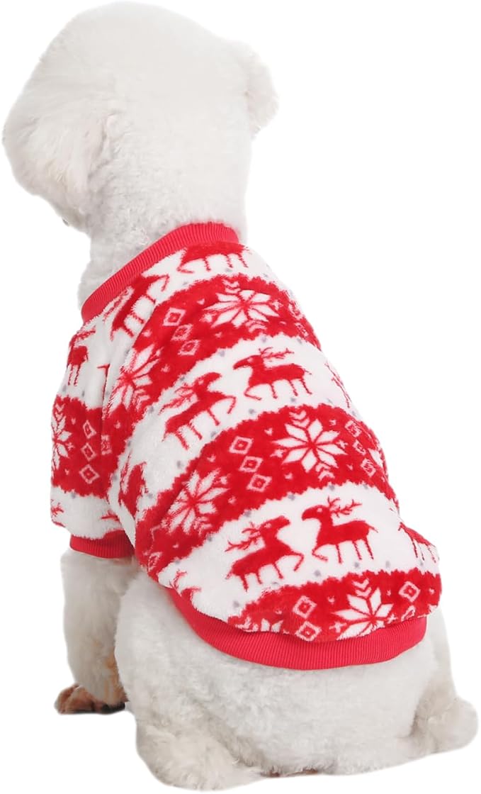 Dog Sweater, 2 Pack Dog Sweaters for Small Dogs, Dog Clothes for Small Dogs Girl Boy, Ultra Soft and Warm Puppy Sweater Dog Coat for Winter Christmas (Large, Xmas Red+Xmas Blue)