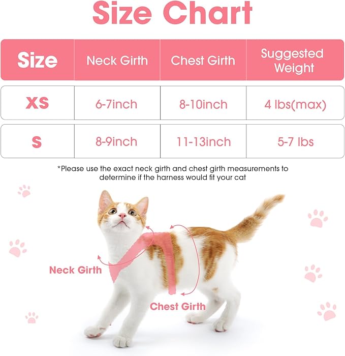 Cat Harness and Leash Set for Walking Escape Proof, Soft Adjustable Kitten Harness Breathable Mesh with Reflective Strips Harness for Kitty Puppy Bunny(Red,S)