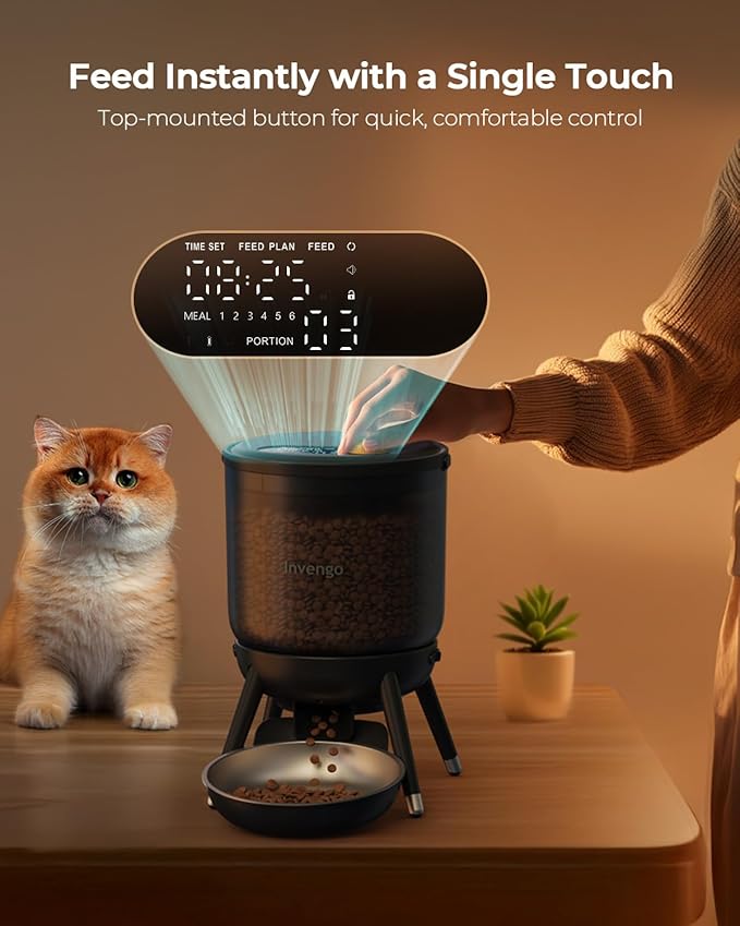 Automatic Cat Feeder with Timed Food Dispenser, One-Touch Feeding, Dual Power Supply, Anti-Bug Design, Visible 3L Hopper – Automatic Pet Feeder for Cats and Small Dogs