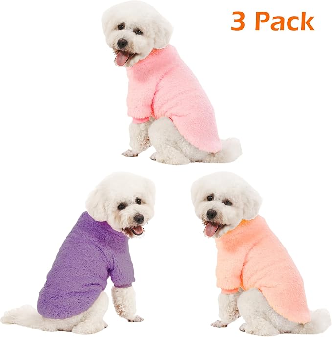 Dog Sweater, 3 Pack Dog Sweaters for Small Dogs, Dog Clothes for Small Dogs Girl Boy, Ultra Soft and Warm Puppy Sweater Dog Coat for Winter Christmas (X-Large, Pink+Purple+Peach)