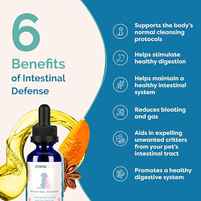 PranaPets Intestinal Defense Supplement for Dogs & Cats | Naturally Helps Digestive Issues in Pets | Herbal Formula