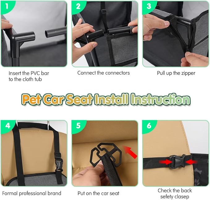 SWIHELP Dog Car Seat Puppy Portable Pet Booster Car Seat with Clip-On Safety Leash and Stable Fram, Anti-Collapse,Perfect for Small Pets