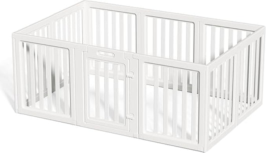 Clear Dog Play Pen,Pet Playpen with Door,Easy to Clean and Install Puppy pens for Both Indoor and Outdoor use (White, 23.6" Height, 8)