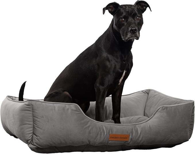 Modern Threads Luxury Dog Bed - Comfortable Tufted Velvet Cushion for Small to Large Dogs - Machine Washable - Durable & Cute Sleep Space for Pets - Pamper Your Pet with Cozy Beds - Charcoal