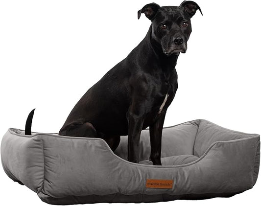 Modern Threads Luxury Dog Bed - Comfortable Tufted Velvet Cushion for Small to Large Dogs - Machine Washable - Durable & Cute Sleep Space for Pets - Pamper Your Pet with Cozy Beds - Charcoal