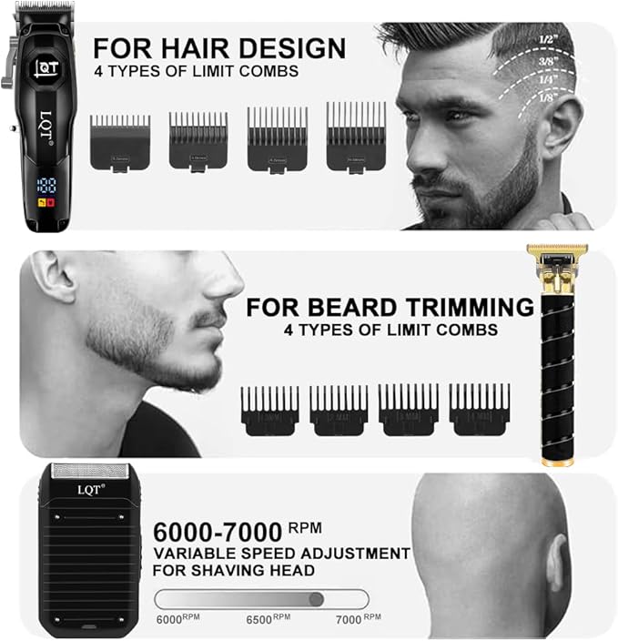 Professional Hair Clippers for Men,Professional Barber Clippers and Trimmer Set,Mens Cordless Clipper, Electric Hair Cut Machines,Cordless Mens Grooming Kit for Face, Hair, Gifts