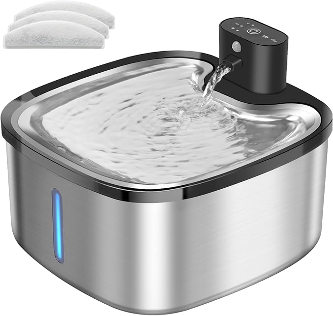 Wireless Cat Water Fountain Stainless Steel, 118oz/3.5L Cordless Automatic Pet Water Dispenser for Cats Indoor, with Motion Sensor, Ultra Quiet Pump, Rechargeable & Multi-Filtration