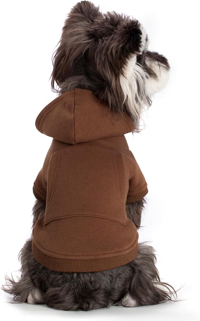 Koneseve Dog Hoodie & Cat Sweater, Warm Fleece Hooded Soft Winter Sweatshirt for All Breeds, Cozy Pet Clothes, Brown, S
