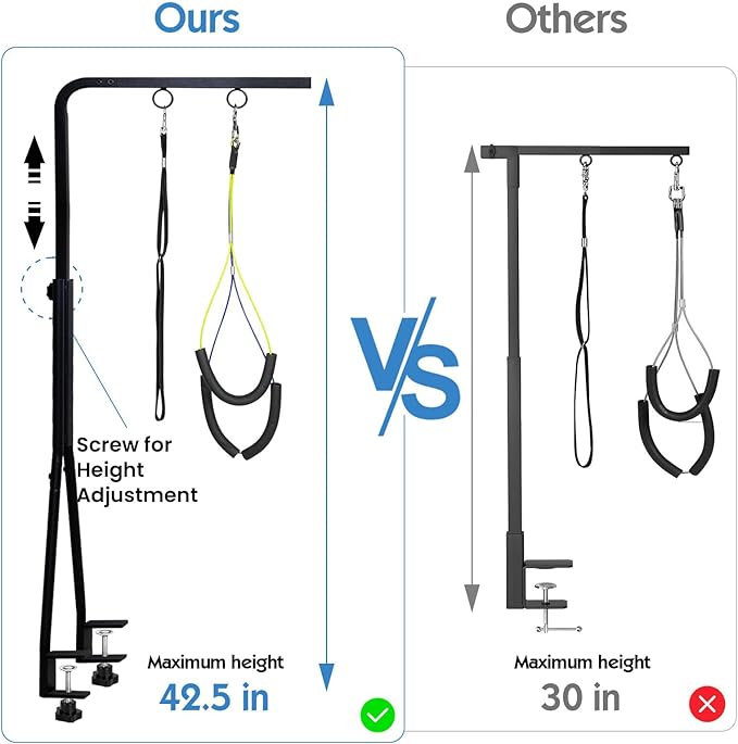 Professional Dog Grooming Table Arm with Double Clamp, 42" H Adjustable Pet Grooming Stand with Grooming Loop Noose for Small Medium Large Dog - Sturdy, and Easy-to-Install