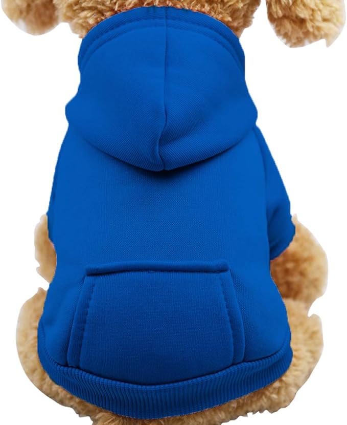 Jecikelon Winter Dog Hoodie Sweatshirts with Pockets Warm Dog Clothes for Small Dogs Chihuahua Coat Clothing Puppy Cat Custume (Dark Blue, XX-Small)