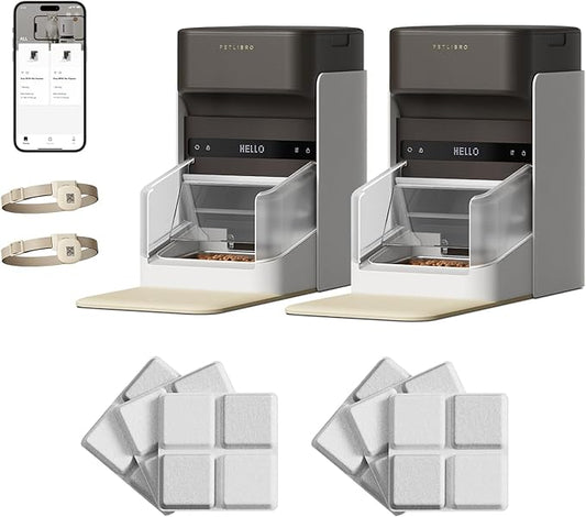 Bundle of PETLIBRO Upgraded RFID Automatic Cat Feeder, 2 Packs 5G Wi-Fi Automatic Pet Feeder, 3L Auto Cat Feeder App Control with Light Collar Tag + PETLIBRO 6 Packs Pet Food Desiccant Bag