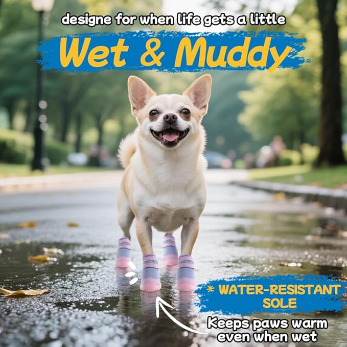 Dog Shoes for Small Dogs, Breathable Dog Boots Paw Protector for Hot Pavement Winter Snow, Dog Booties with Rugged Anti-Slip Sole for Hardwood Floors Outdoor Walking Purple Size 3