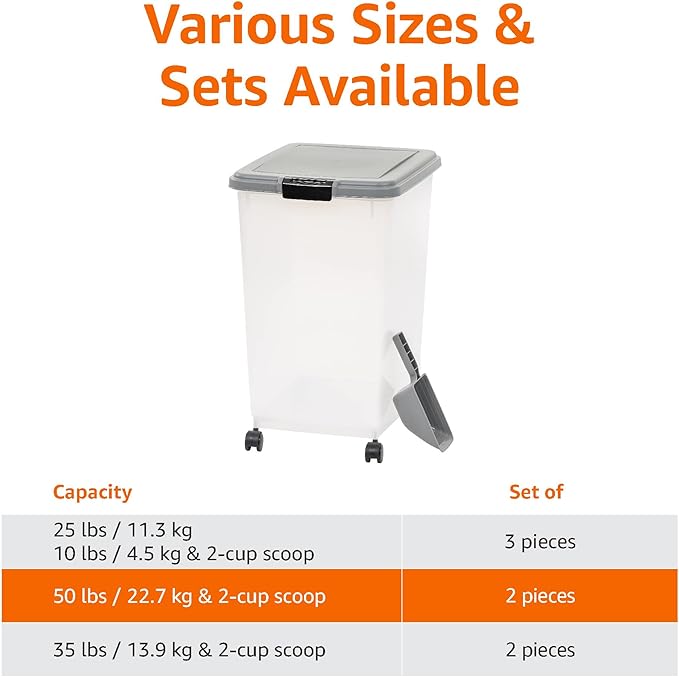 Amazon Basics Airtight Dog Food Storage Container with Scoop and Wheels, 69 QT, Gray