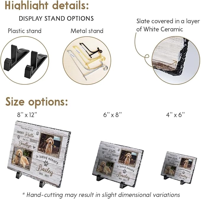 Multicolored Pet Memorial Stones for Dogs Personalized - 'You were My Favorite Hello and My Hardest Goodbye' - Unique Photo Frame Gifts for Cat Dog Lover, Garden Decor for Cemetery