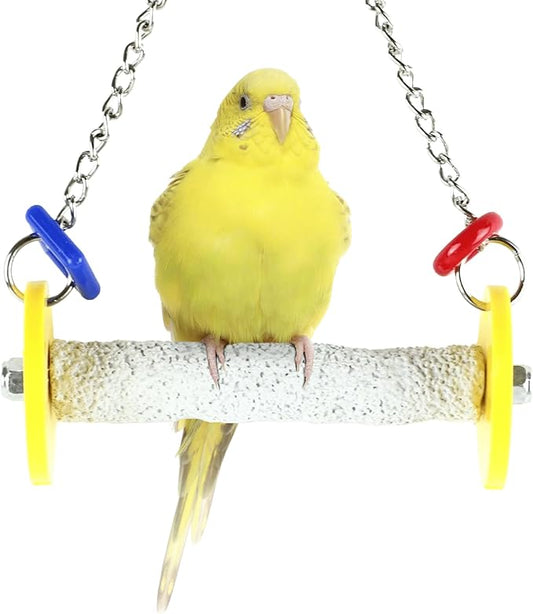Roll Bird Swing - Pumice Perch Bird Toys Trims Nails and Beaks, Safe and Non-Toxic Bird Cage Accessories for Small and Large Birds, Swinging Toys Birds Will Love, XSmall 4.5 Inches
