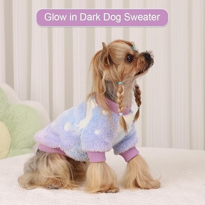 Dog Sweater Glow in The Dark Girl Pink Small Fleece Clothes Winter Soft Thickening Warm Puppy for Dogs Boy Teacup Yorkie Chihuahua (S,Pink)