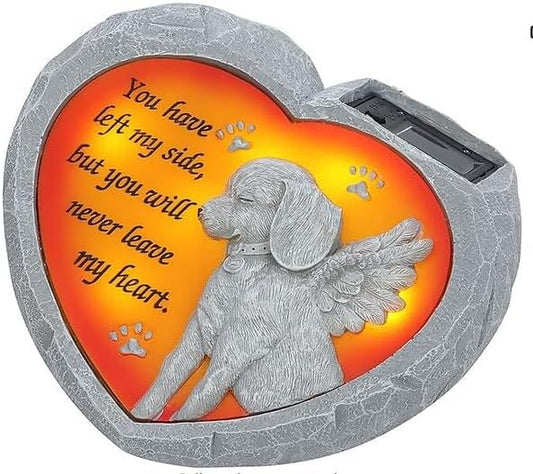 BAYN Dog Pet Memorial Stones Gifts, Solar Heart Shaped Pet Memorial Headstone Grave Markers for Loved Ones Loss of Dog Sympathy Gift Garden Stone Statue