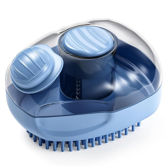 JIGA Cat Brush, Dog Bath Brush with Shampoo Dispensing, Dog Brush for Shedding with Self Cleaning, Dog Grooming Supplies, Blue