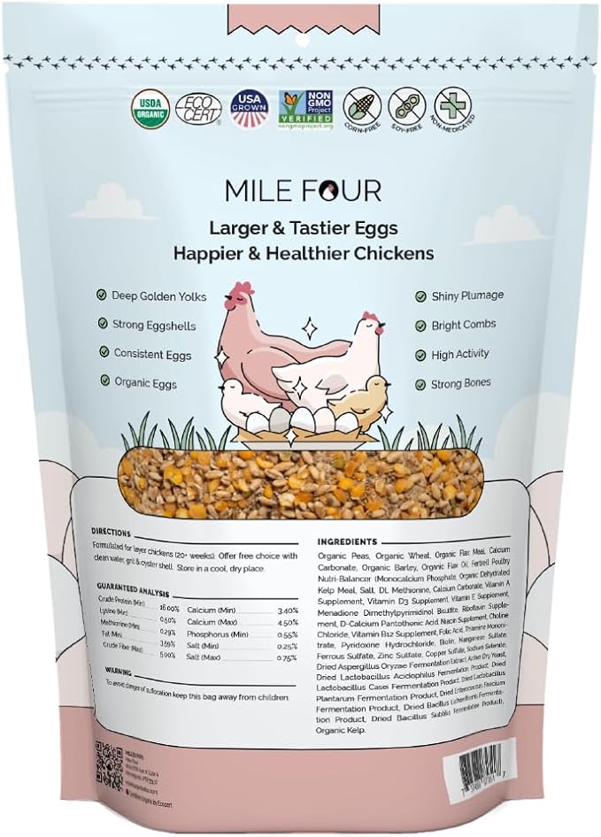 Organic Chicken Feed – Layer Whole Grain, Non-GMO, USA Grown, 16% Protein, Corn-Free, Soy-Free, Non-Medicated Feed for Chickens, 2 lb Sample
