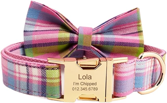 Custom Dog Collar with Names and Phone Number Engraved, Puppy Tags Personalized for Small Medium Large Pets (Colorful Plaid, XS)