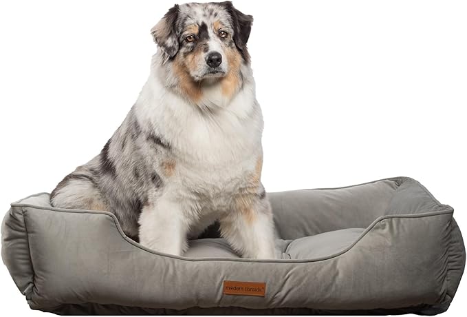 Modern Threads Luxury Dog Bed - Comfortable Tufted Velvet Cushion for Small to Large Dogs - Machine Washable - Durable & Cute Sleep Space for Pets - Pamper Your Pet with Cozy Beds - Light Grey