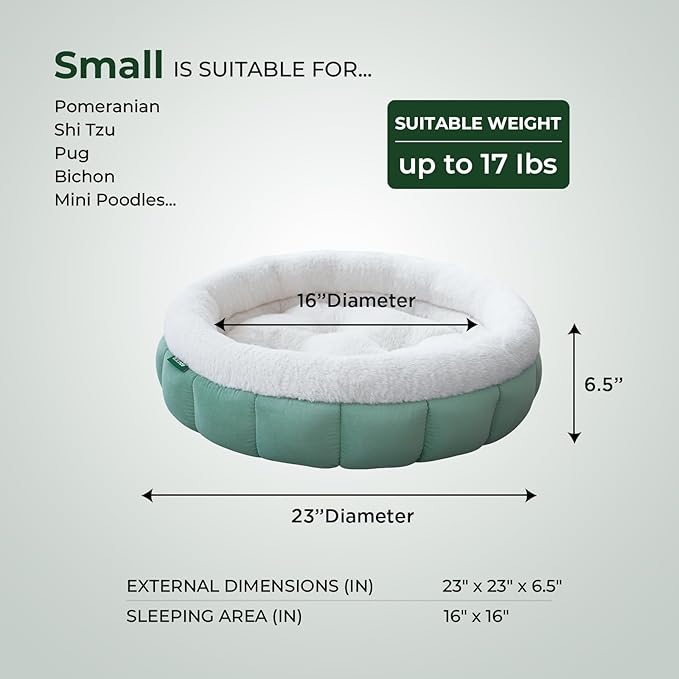 BALANCE Cat Beds for Indoor Cats, Washable Round Cat Bed, Cute Kitten Bed with Anti-Slip Bottom for Kitty and Puppy, 23 Inches, Granite Green