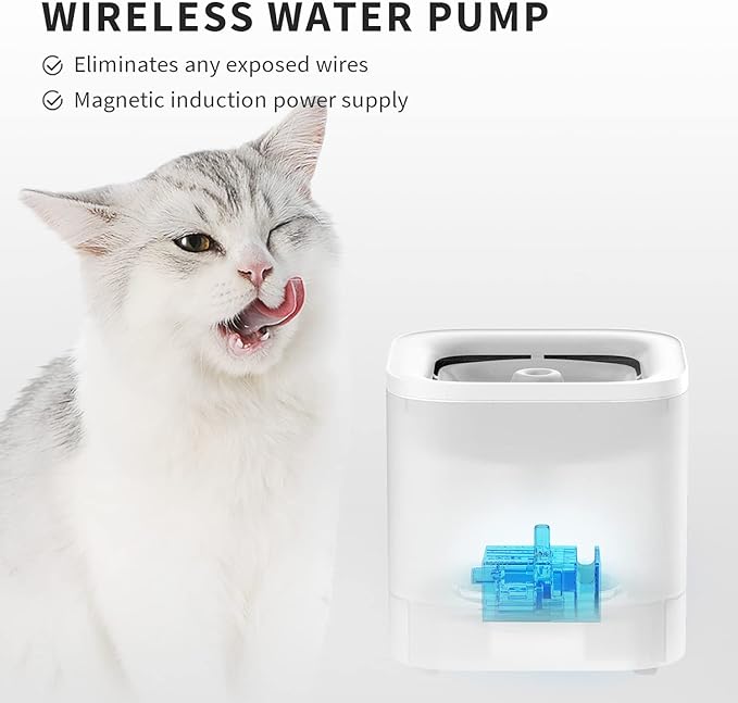 PETKIT New Cat Water Fountain with Wireless Pump, Ultra Quiet 65oz/1.85L Pet Water Fountain for Cats and Dogs Inside, Detachable Design Easy to Clean and Assemble, Filters Included