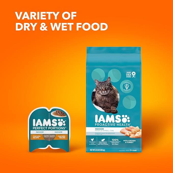 IAMS Proactive Health Indoor Weight Control & Hairball Care Adult Dry Cat Food, Chicken & Turkey Recipe, 7 lb. Bag