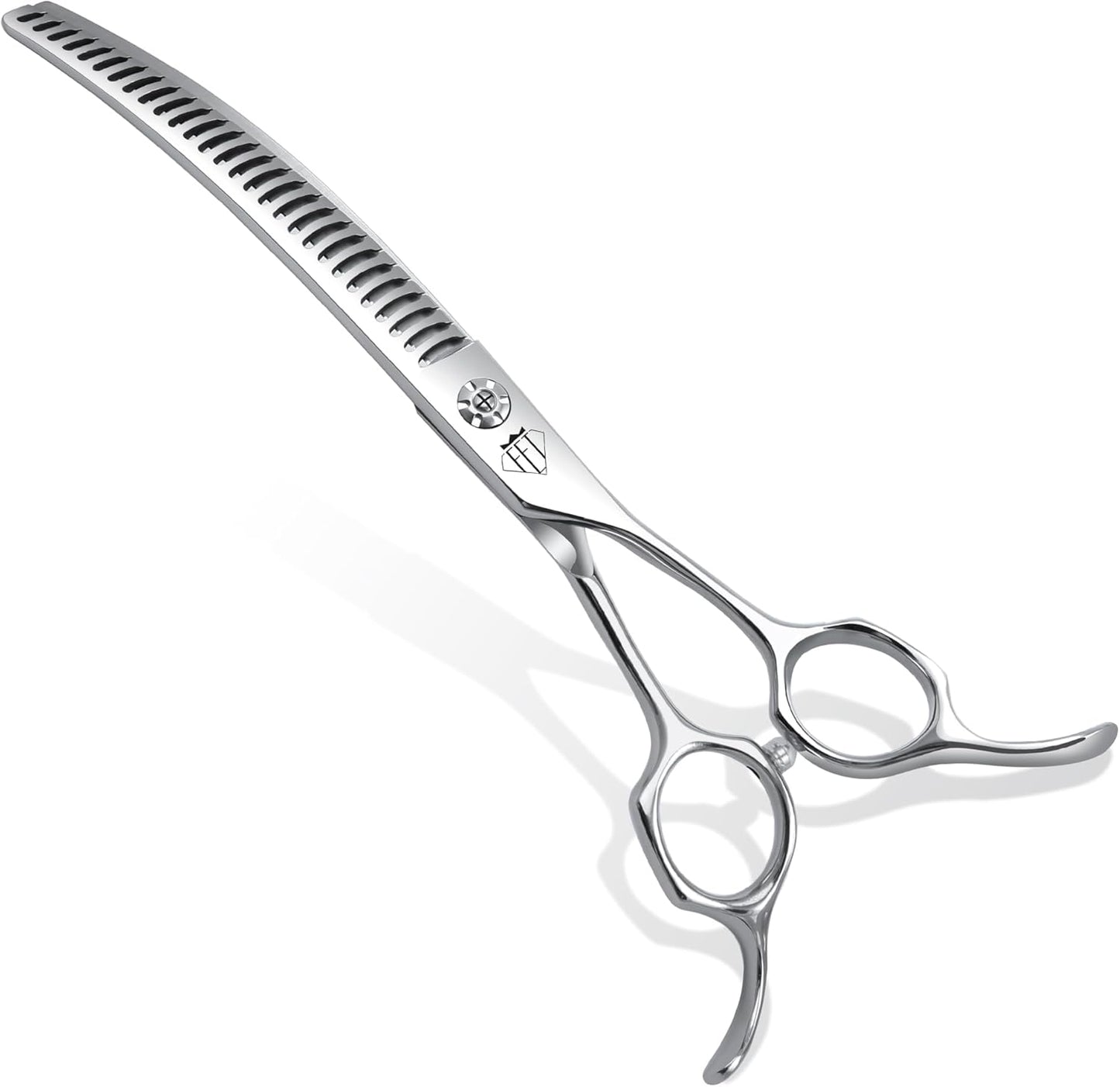 Professional Curved Thinning Scissors for Dog Grooming, 30-Degree Curvature, Japanese 440C for Trimming Dogs Cats and Other Pets face and paws (Curved Chunker)