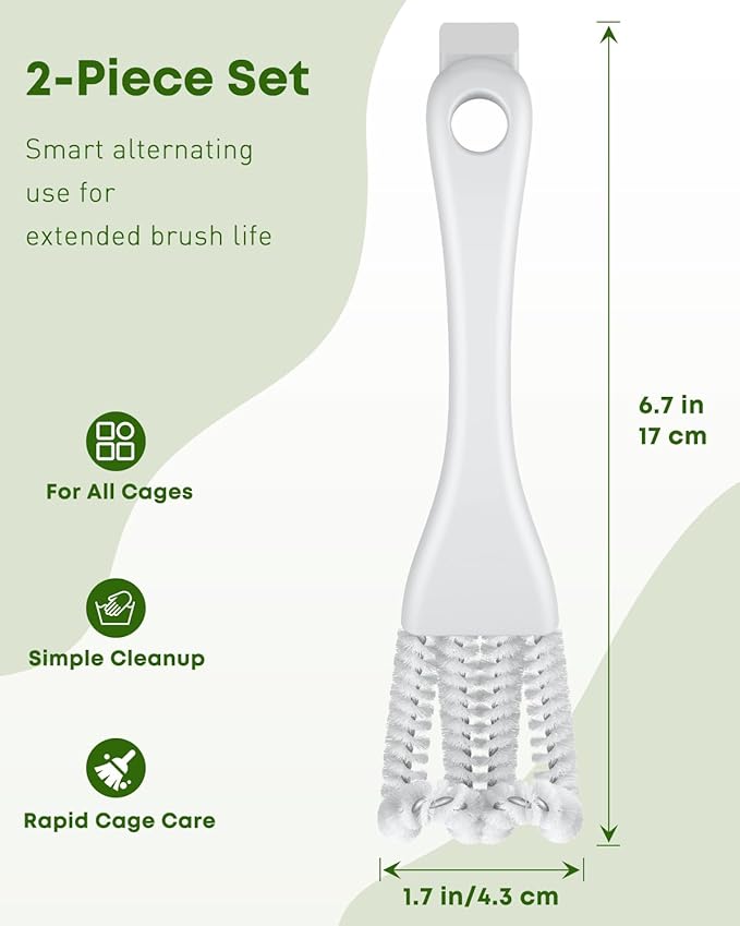 Pawfly 2 Pcs Bird Cage Cleaner Brush, 2-in-1 Bird Cage Cleaning Brush, Bird Poop Remover for Perches, Kennels & Small Animal Cages, Bird Cage Accessories, Bird Droppings Removal Brush