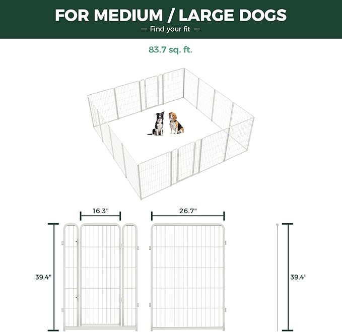 FXW Homeplus Unleashed Indoor Dog Playpen - Stress-Free and Safe Play, Heavy Duty 40 Inch 16 Panels Dog Pen for Medium and Large Dogs, White│Patented