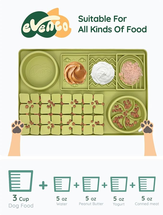 Slow Feeder Bowl for Dogs and Cats, Silicone Lick Mat & Snuffle Mat with Suction Cups - Interactive Puzzle Feeder, Slow Eating, Keep Busy and Reduce Vomiting (15.75" x 10.5" Green)