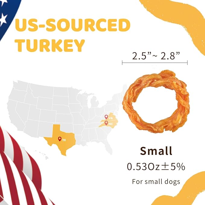 iPaw Turkey Tendon for Dogs 40 Pcs Bulk Pack, Ingredient Sourced from USA, Hypoallergenic, All Natural Human Grade Puppy Chew, Dog Treats for Signature Series, Rawhide Alternative, Ring (Small)