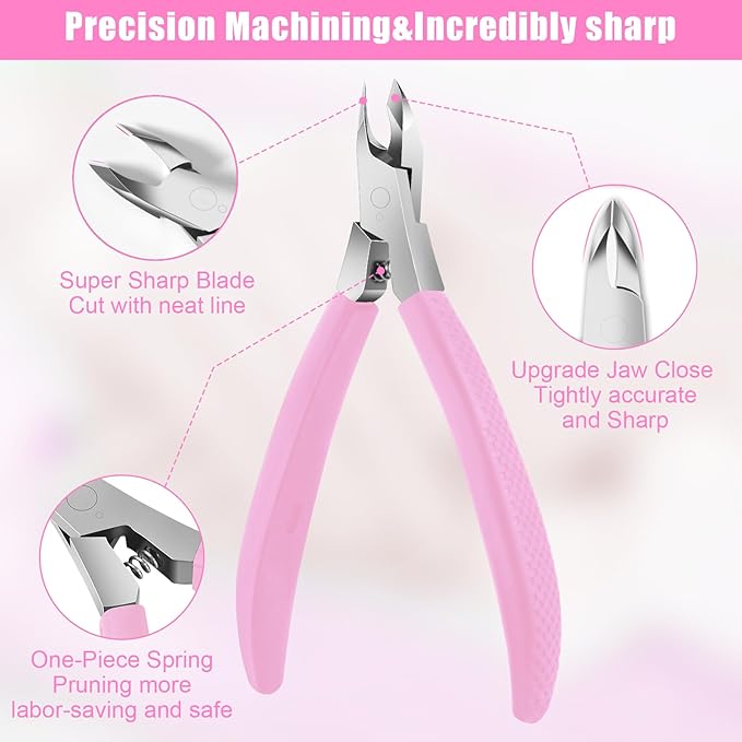 Cuticle Trimmer - Jaw Extremely Sharp - Cuticle Clippers for Nails with Silicone handle - Non-Slip - Professional Cuticle Cutter, Dead Skin Remover Stainless Cuticle Remover Tool-Pink